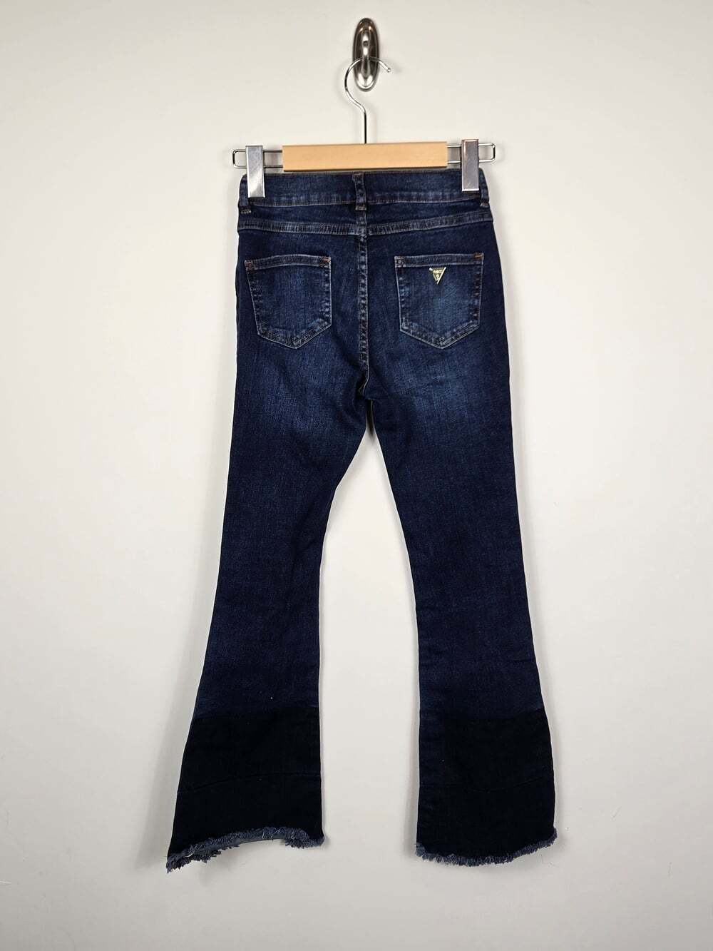 Guess Girls Size 10 Flare Jeans Dark Wash Raw Hem Y2K Stretch Denim - Picture 5 of 8